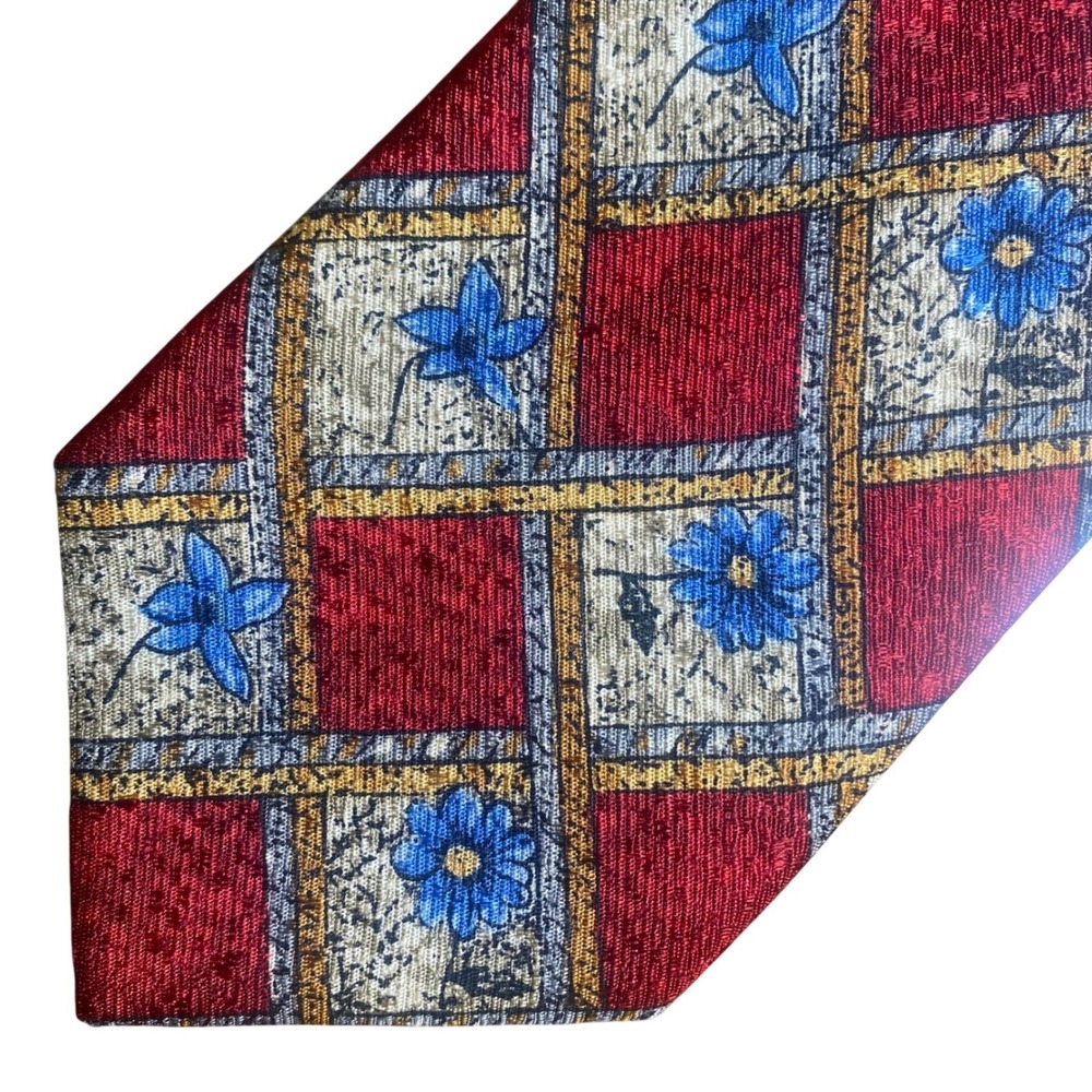 Ermenegildo Zegna Silk Tie Mens Red Blue Floral Geometric Made in Italy
3.5"
